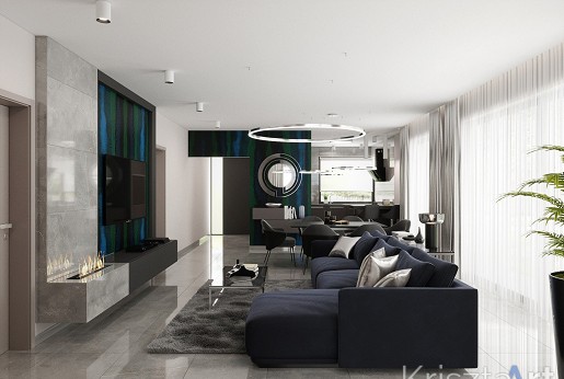 Férfias lakberendezés kék színekkel.