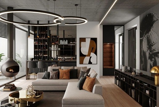 Masculine, urban interior design